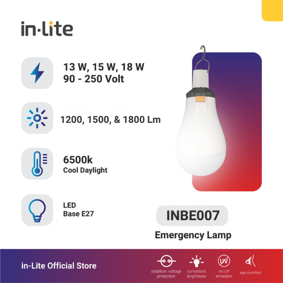 Lampu LED In-lite emergency 13w 15w 18w INBE-007 bisa ganti baterai