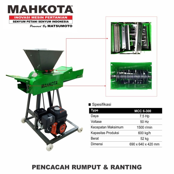 Mesin Pencacah Rumput - Ranting MCC6 300 MAHKOTA / Mesin Cacah Rumput Kompos Daun MCC6-300 MAHKOTA