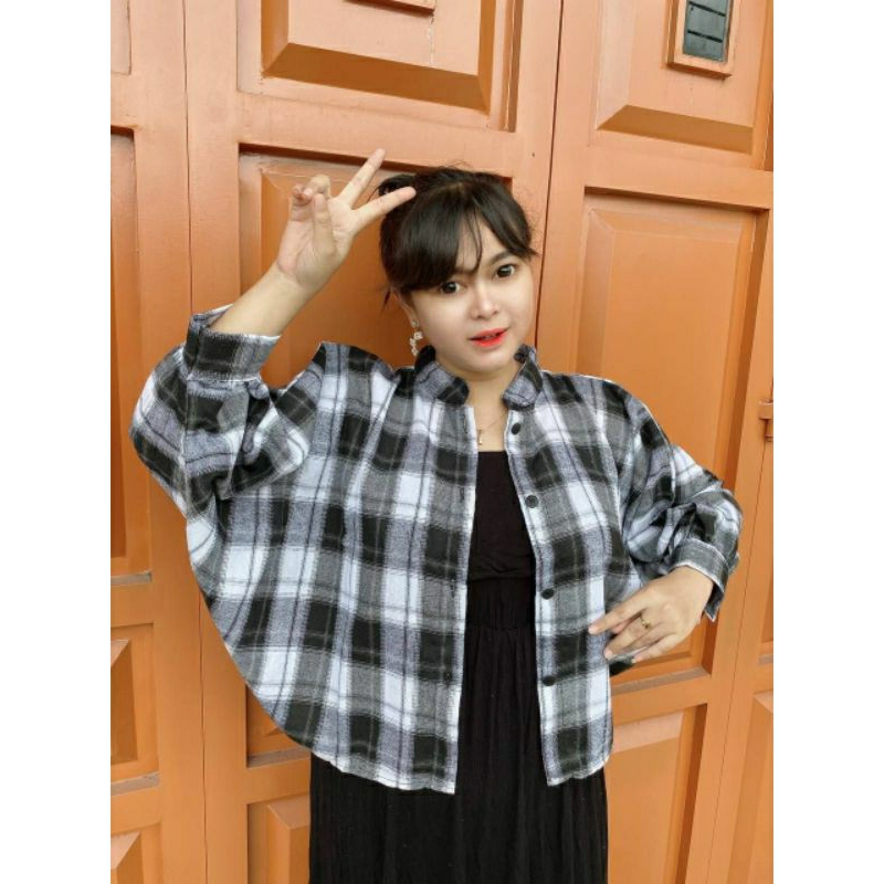 Outer Balon Flanel Wanita Kekinian Terbaru Batwing Viral Kotak&quot;