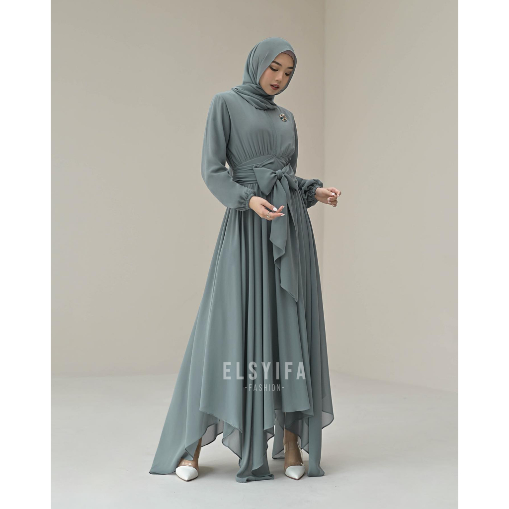DRESS ELENA BRIDESMAID KONDANGAN BAHAN CERUTY EXCLUSIVE BUSUI FRIENDLY FULL PURING + FREE BROSS BY ELSYIFA