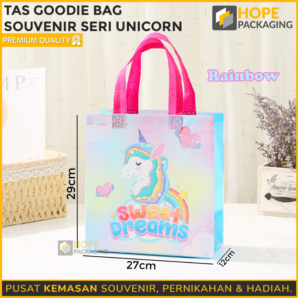 Tas Goodie Bag Souvenir Size L : 29x12x27cm Seri Ulang tahun tema Dino unicorn kuda poni lucu / Tas Ultah Waterproof