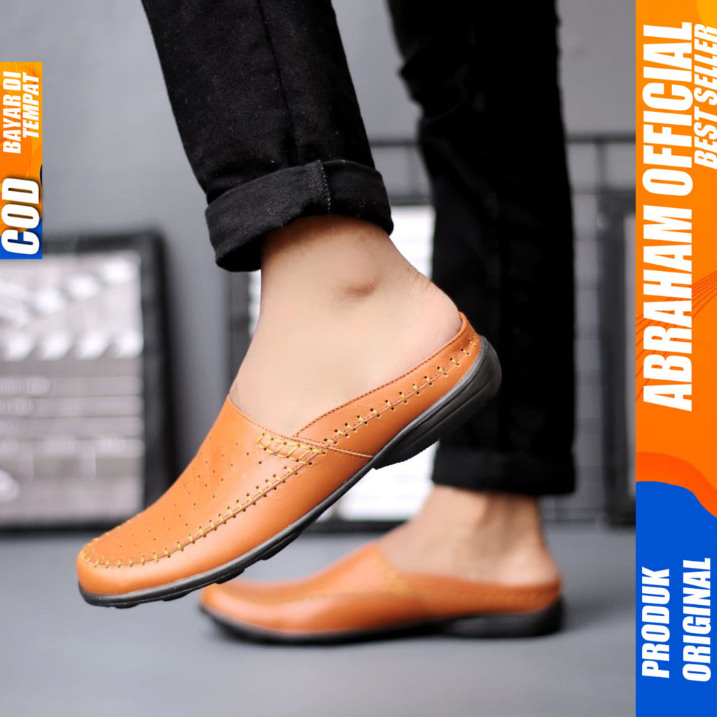 Sepatu Sandal Pria Bustong Casual Kulit Asli Hitam Abraham Celvin