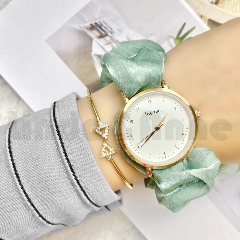 Jam Tangan Quartz Analog Casual Gaya Retro Wanita Bulat Gelang Watch Korean-Jam Tangan Srunchie