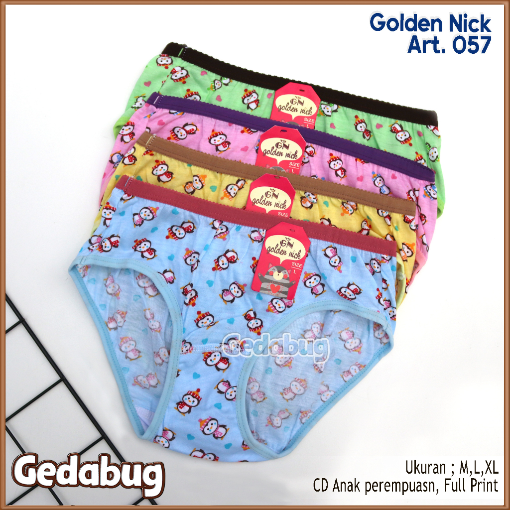 ( 6 Pcs ) Celana Dalam Anak Golden Nick 057 WARNA Print | CD Anak Perempuan | Gedabug