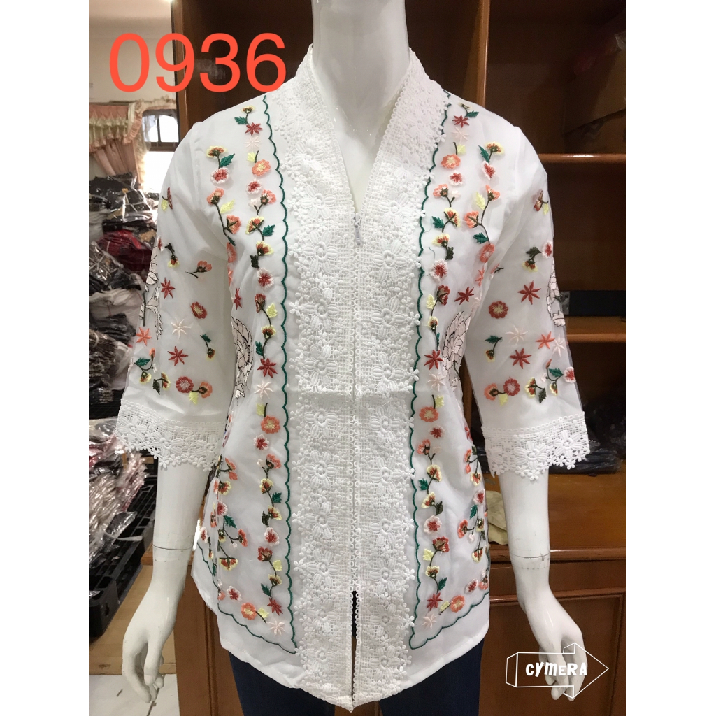 0936 Kebaya alexuez bordir organdi brukat putih tulang /kebaya encim kombinasi brukat premium