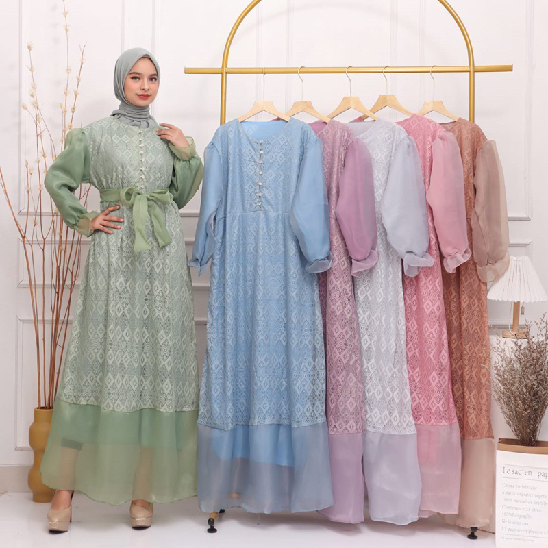 GAMIS LEBARAN BRUKAT TANGAN BALON ORGANZA HEIDY MEWAH MUSLIMAH ACARA PESTA GROSIR MURAH MODELLANO