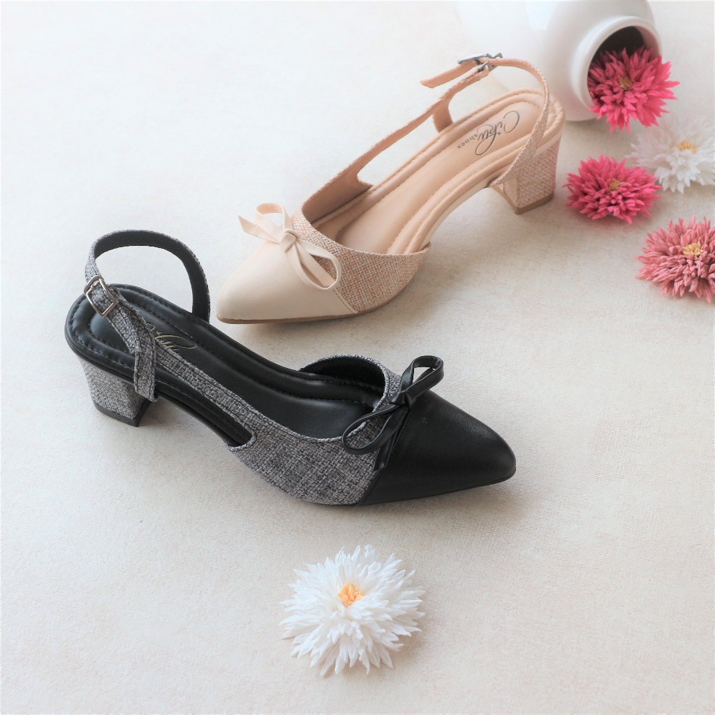 CIKUSHOES - CINDY | Sepatu Wanita Sendal Wanita Casual Cream Black buat Kerja Kuliah