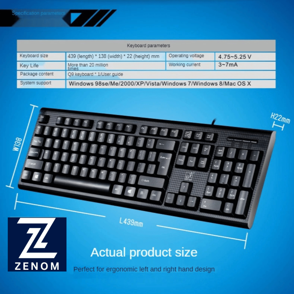 Keyboard USB ZENOM Q9 Komputer Laptop Kabel Garansi Resmi 1 Tahun