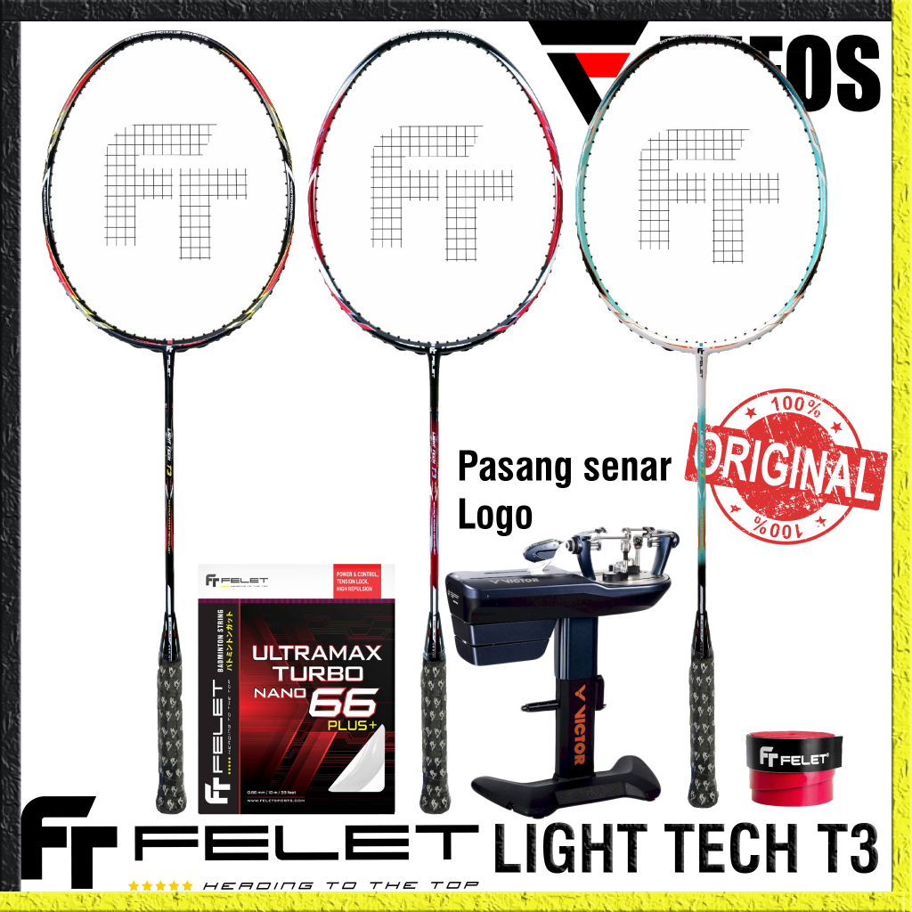 RAKET FELET LIGHT TECH T3 BADMINTON RESMI ORIGINAL + SENAR ULTRAMAX