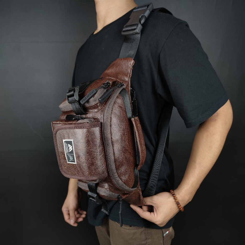 Tas Tactical Outdoor Polo Amstar Kulit PU Best Quality Waistbag Tas Pinggang Tas Selempang Bahu Tas Pria Wanita Tas Kulit