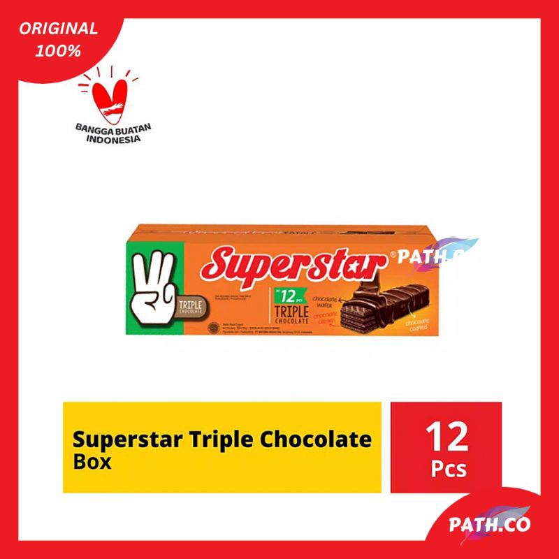 

Superstar Wafer Triple Chocolate isi 12 pcs | Wafer Superstar Bersalut Cokelat | Mayora