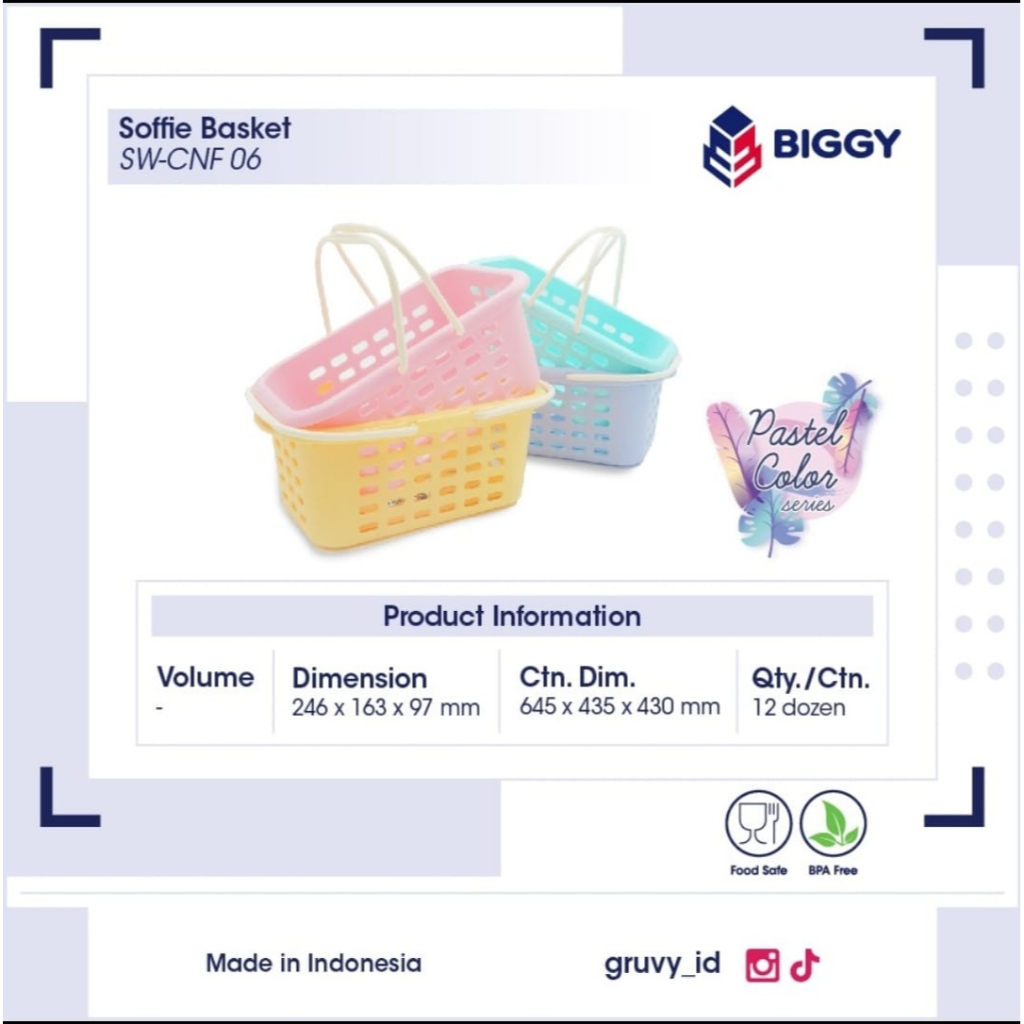 BELLA - KERANJANG SOFFIE BASKET BIGGY PLASTIK / KERANJANG BELANJA KECIL SERBAGUNA