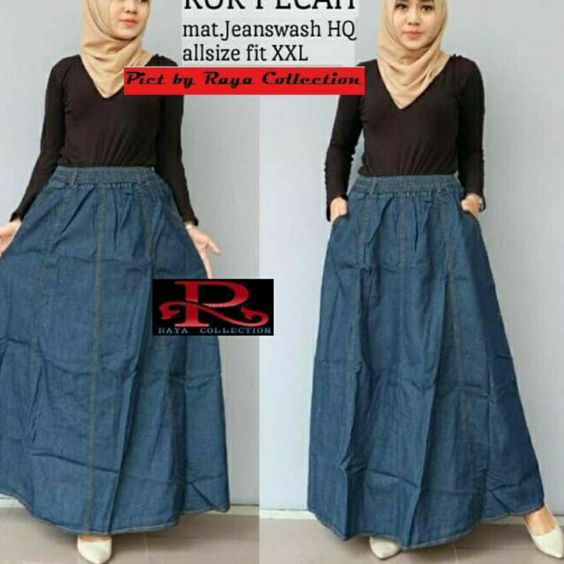 Rok Jeans Wanita Jumbo BELAH 8 // Rok Jeans Jumbo pecah 8