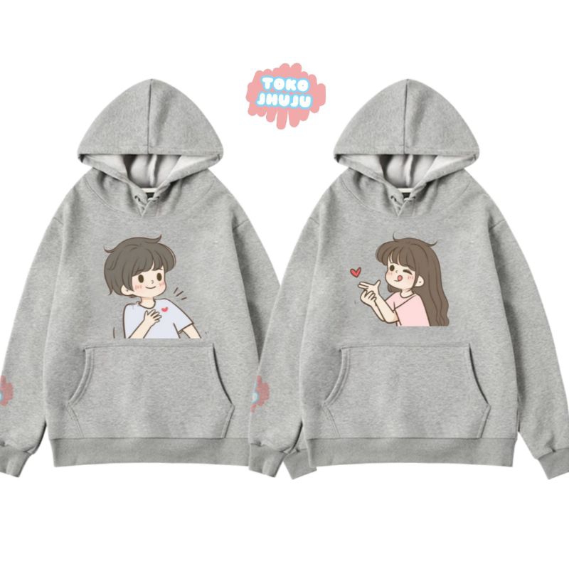 Hoodie Jumper Couple Pasangan Kartun Cewe Cowo Sablon Besar