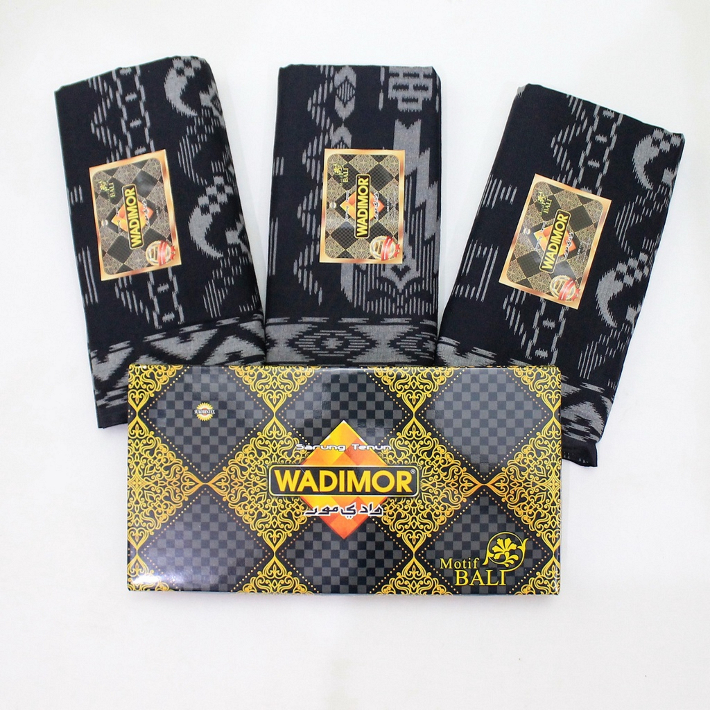 Sarung WADIMOR Motif BALI Khusus Hitam BLACK Sarung Pria Tenun Tradisional Songket Batik Premium Dewasa Sholat Santri