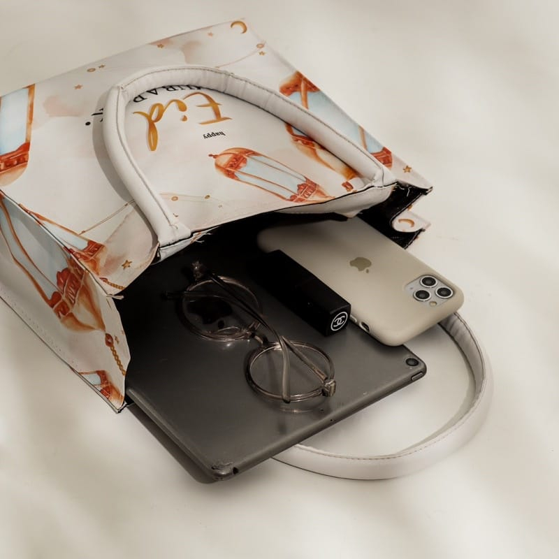 Tas Hampers Lebaran Dengan Resleting Bahan Kulit Printing Tas Hantaran Idul Fitri Goody Bag SpunBund