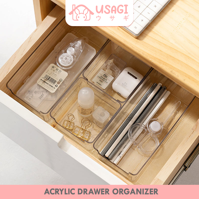 USAGI Acrylic Drawer Organizer / Skincare Organizer / Sekat Laci Bening Akrilik / Sumpit Sendok Sump