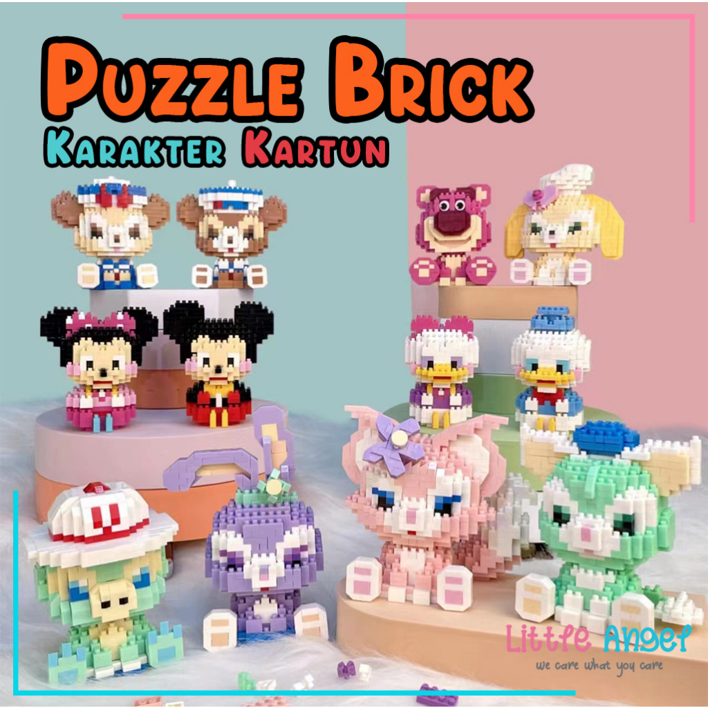 Mainan anak PUZZLE BALOK SUSUN DISNEY 3D DIY  Mainan Edukasi Bayi Puzzle Brick Mini Kartun Karakter Hadiah Toy Gift Nano Blok POP LinaBell StellaLou