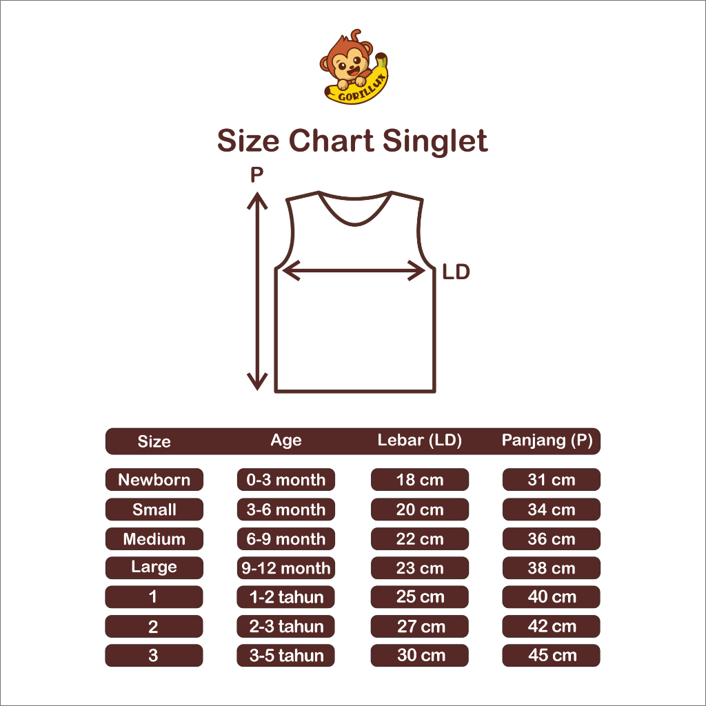 GORILLUX 6 Pcs Singlet Bayi Polos (0 Bulan - 3 Tahun)