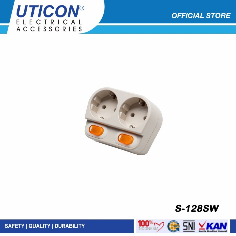 Uticon Steker Stop Kontak 2 Lubang + Saklar ST-128SW ST128SW