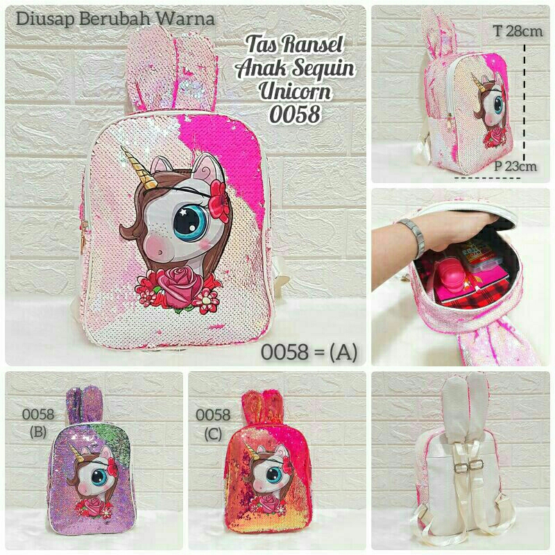 Tas Sequin LOL Unicorn Tas Ransel Usap Berubah Warna Tas Anak Sekolah