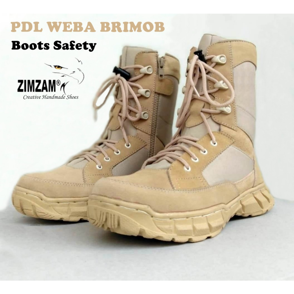 Sepatu PDL Weba Brimob Cream Resleting Boots Safety Ujung Besi TNI POLRI