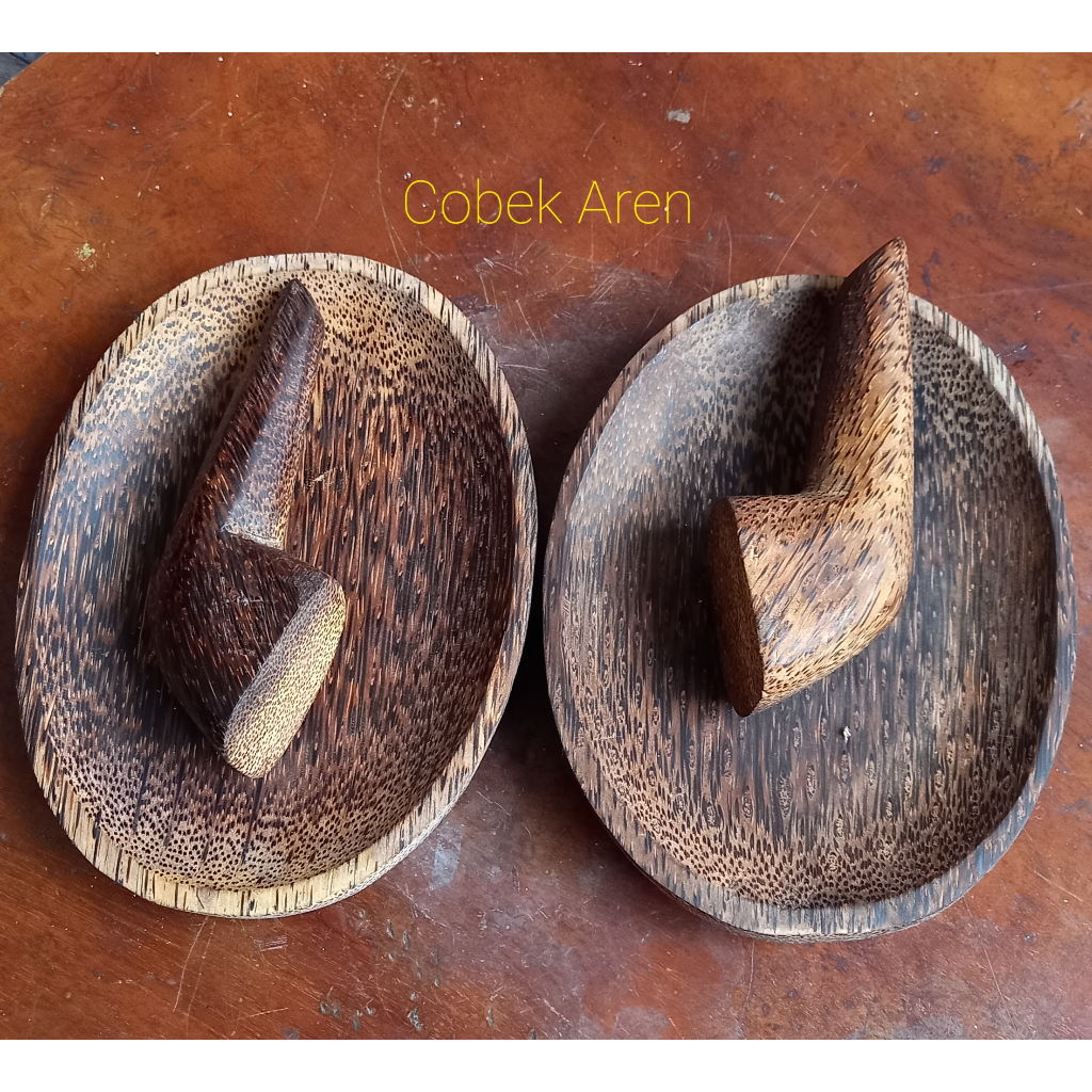 Cobek kayu Aren ukuran 19 cm dan Ulekan