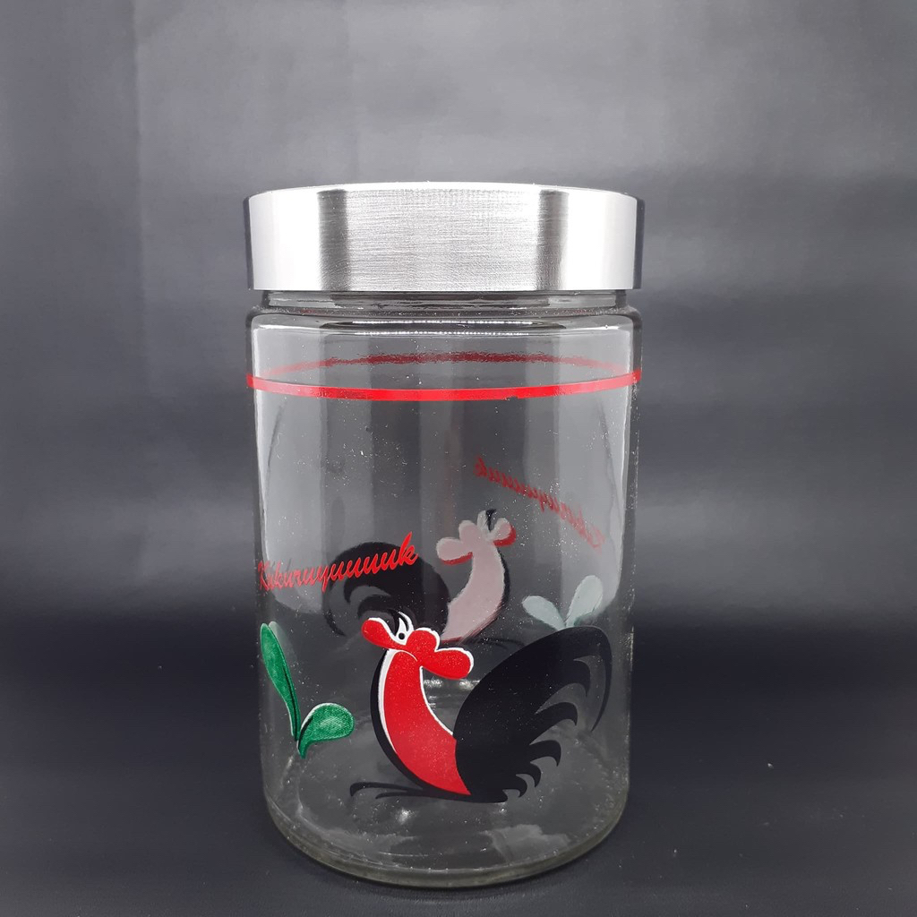 Toples KIG TPE 175SL / toples kaca ayam jago / tutup stainless steel / toples kue kering bulat tingg