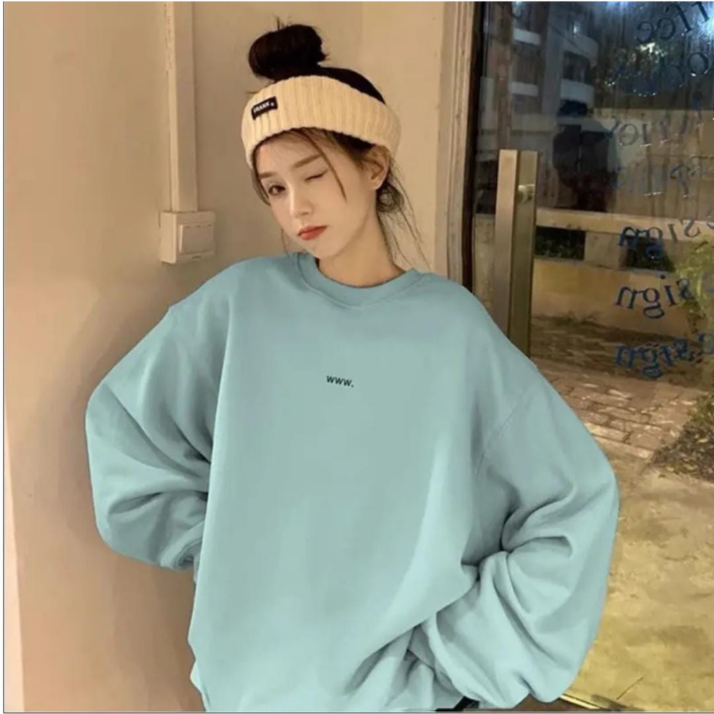 OVERSIZE WWW CREWNECK SWEATER WANITA MOTIF BORDIR ONE SIZE FIT XL / SWEATER WANITA TEBAL / SWEATER BORDIR