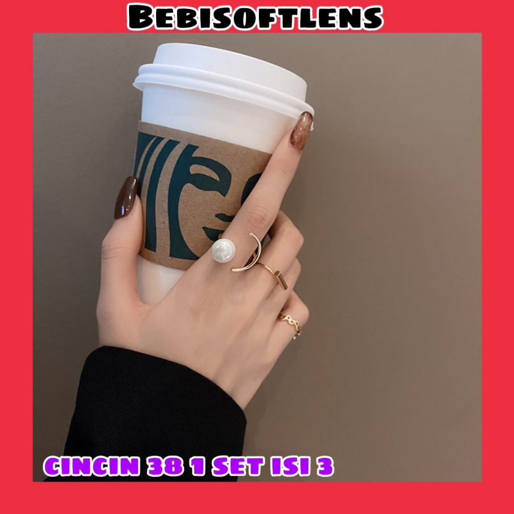 Cincin 38 ( 1 Set isi 3 Pcs) Fashion Cincin Unik Lucu Keren Size 4  , size 6 ,   size  7 /Deluna /BB