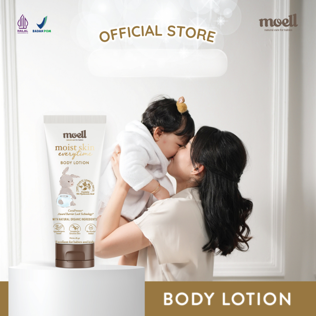 Moell Body Wash | Body Lotion | Hair Lotion Nutrisi Rambut Anak Bayi | Shampoo SLS Free | Balm Kulit Sensitif Anti Ruam Natural Organic