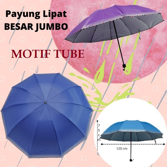 Payung Lipat 3 Super jumbo Besar 10 R jari motif tube watercube muat 3 orang