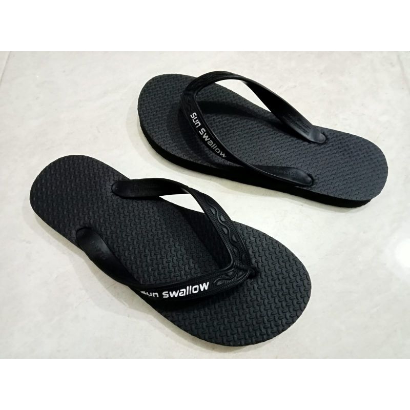 Grosir Size 11 Sun Swallow Full Black Sandal Jepit Pria