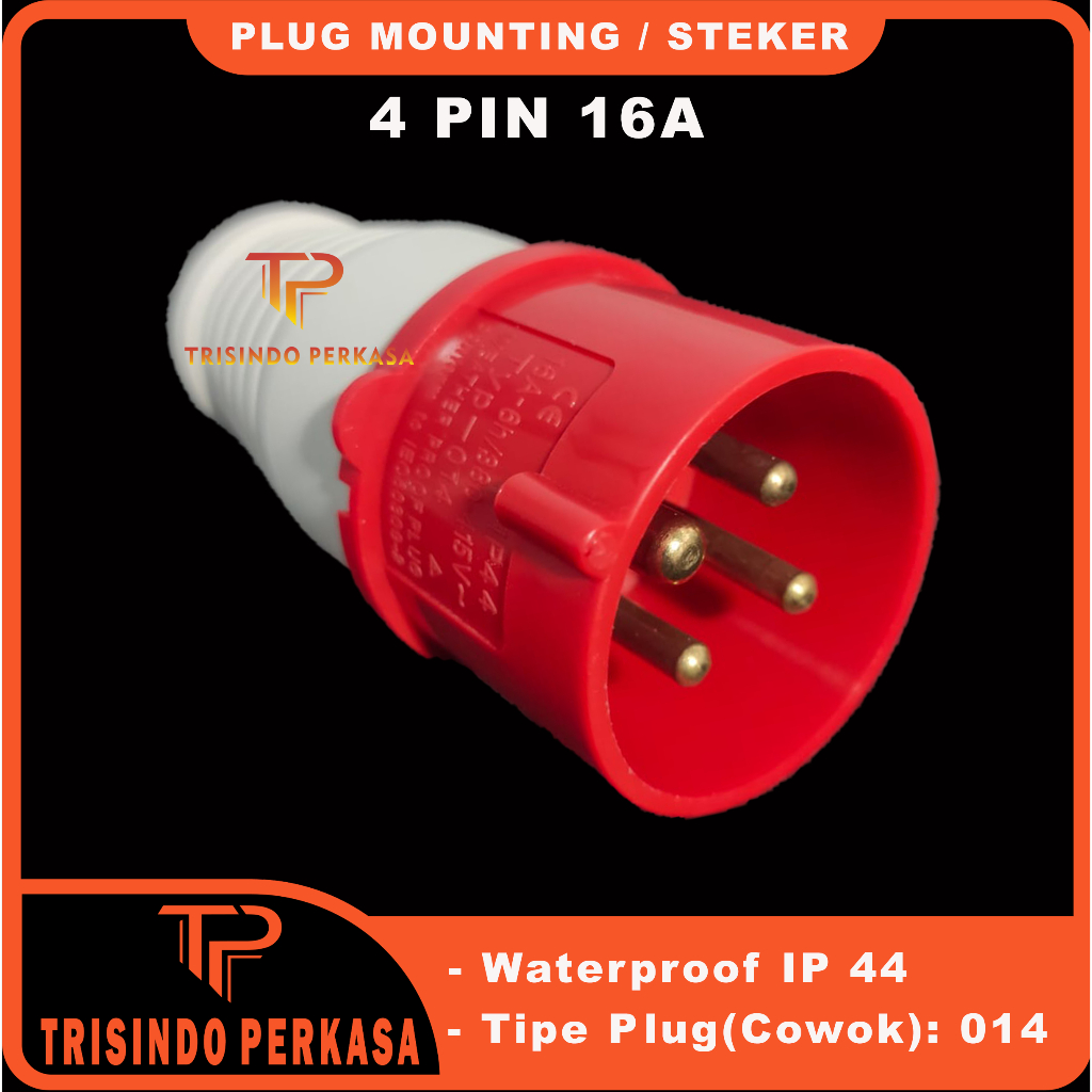 Plug Mounting Male Steker 4P / 4 Pin 4Pin 16A 16 Ampere 014 IP44 Industrial Plug 4 Kaki 4Kaki 16a