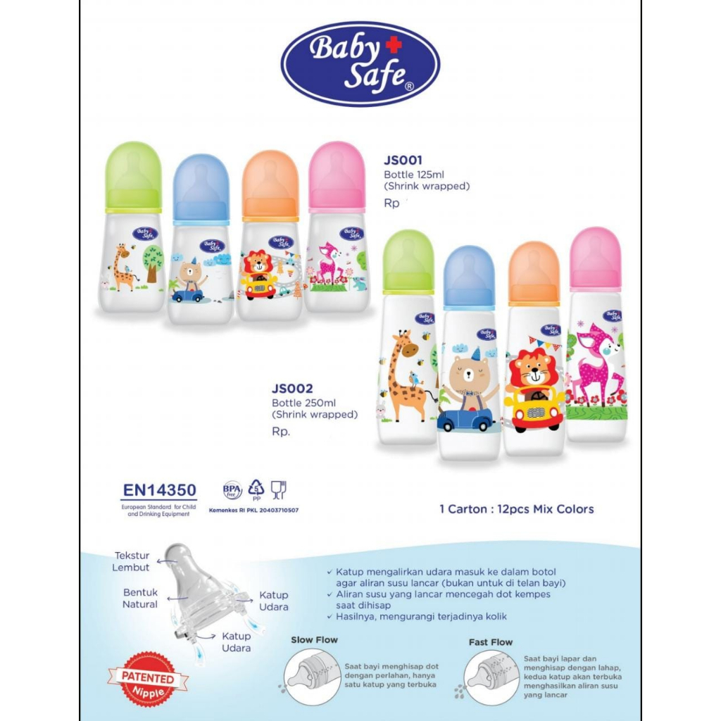 BABY SAFE Shrink Wrapped Bottle 125ml JS001 &amp;  250ml JS002 (Botol Minum Susu Anak Bayi)