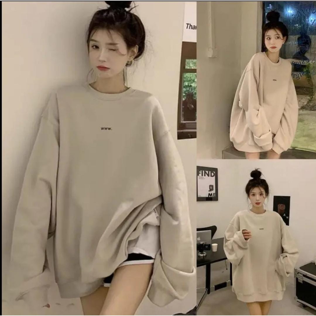 SWEATER WANITA OVERSIZE WWW MOTIF BORDIR /// CREWNECK WANITA SIZE XL PREMIUM FLEECE TEBAL KEKINIAN TERBARU