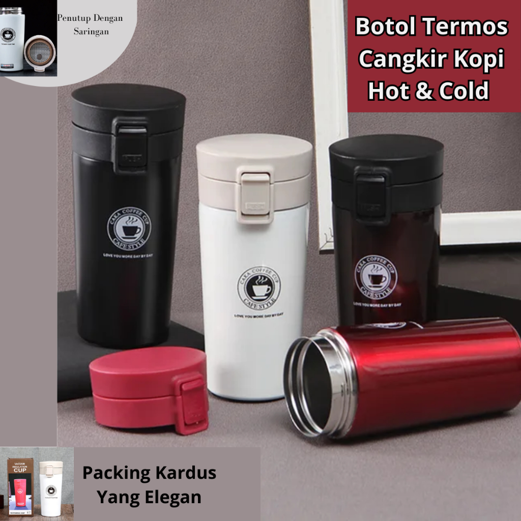 Termos Mug Gelas Cangkir Tumbler Kopi Tahan Panas &amp; Dingin Stainless Coffee Cup Travel Double Wall