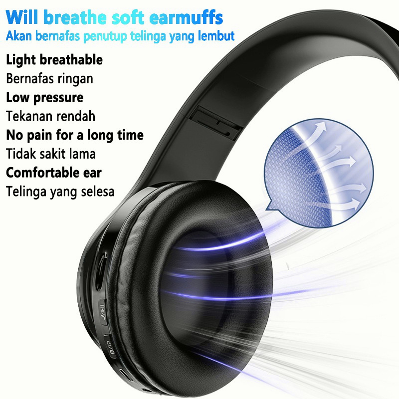 (COD)Ready Stock B39 Wireless Headset Bluetooth 5.0 Colorful LED Bass Stereo Wireless Headphones Ove-Ear Headphones gaming headset