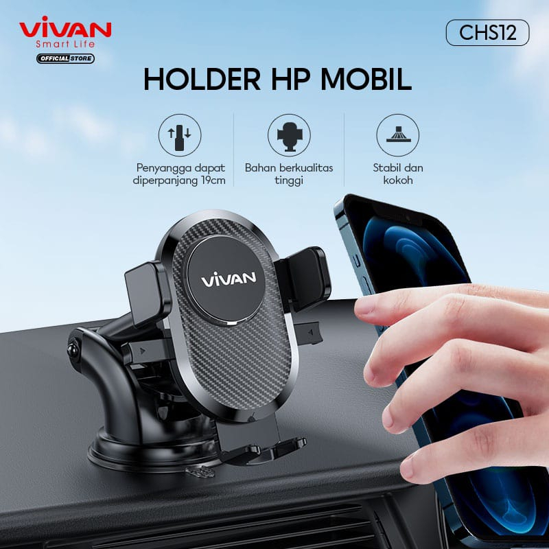 KHANZAACC VIVAN CHS12 Car Holder Universal Rotasi 360° Pengunci Otomatis Untuk Ponsel 4.0 inch - 6.5 inch Auto Lock