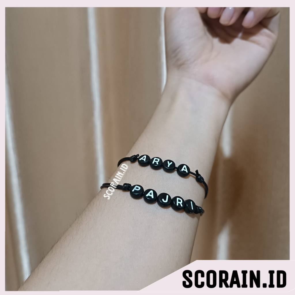 GELANG NAMA MANIK BULAT HITAM PUTIH GELANG TALI KOREA POLOS 1MM TIPIS KUAT | SIMPLE BRACELET NAME | GELANG TANGAN CUSTOM NAMA KEKINIAN