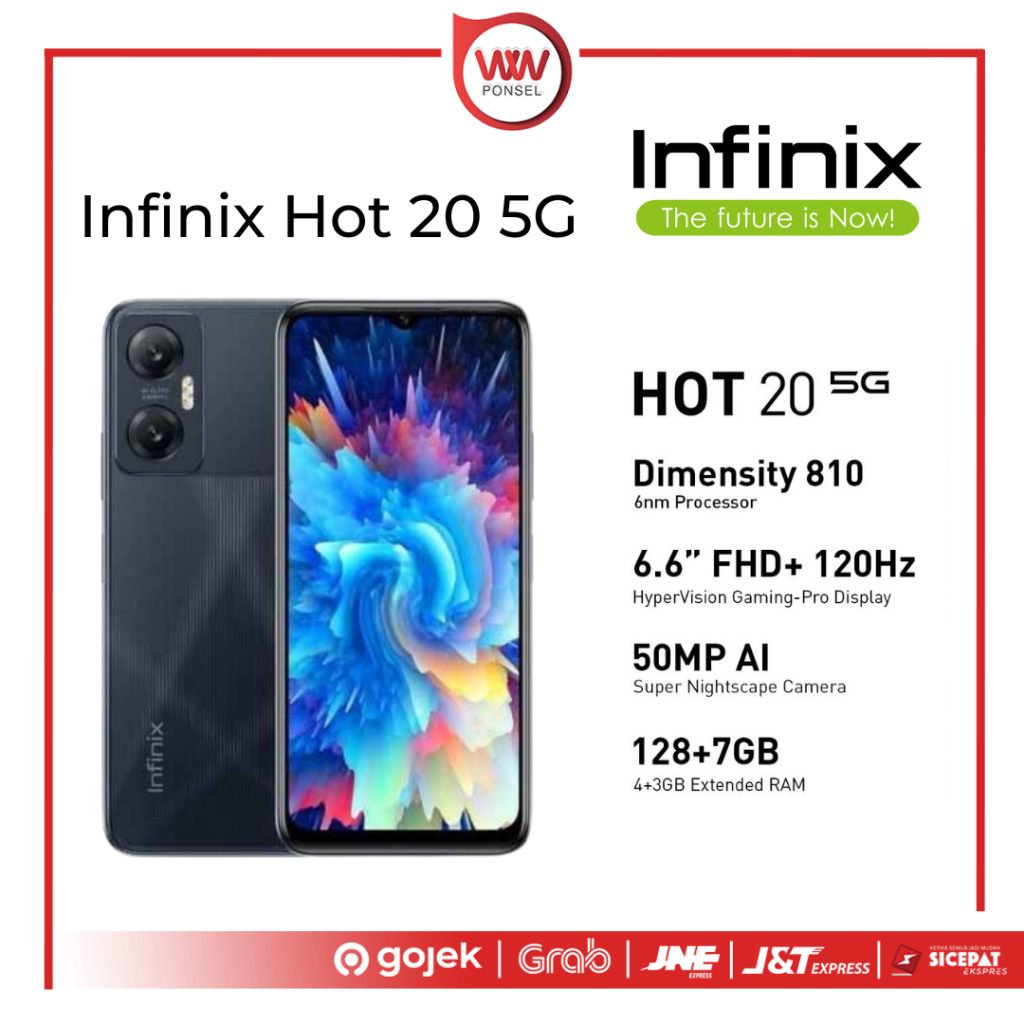 Infinix Hot 20 5G Ram 4GB + Extended 3GB [7GB] Internal 128GB 6.6 FHD+ 120 Hz - Dimensity 810 - NFC Garansi Resmi