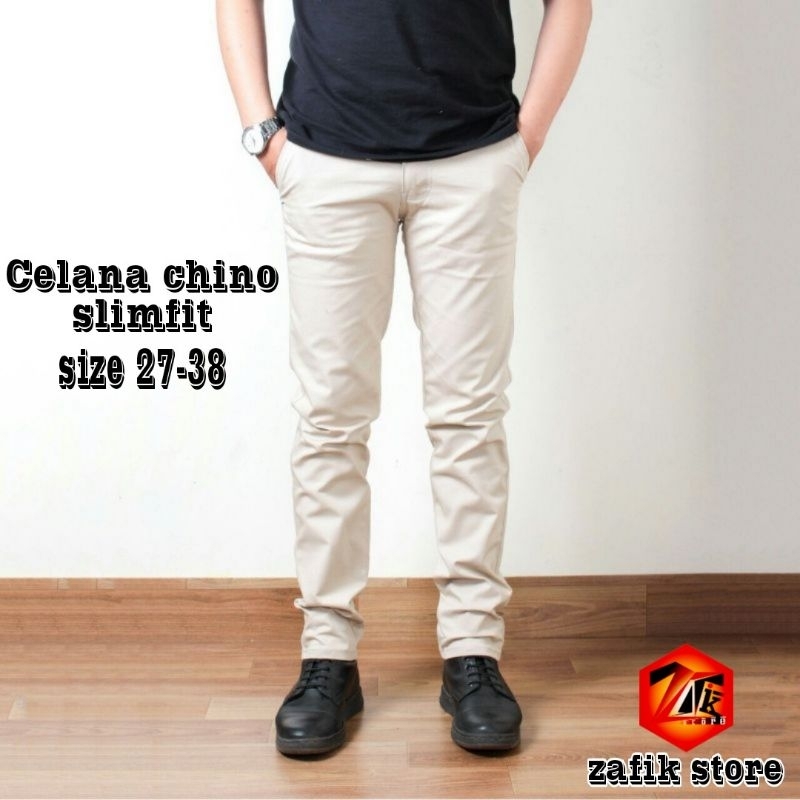 CELANA CHINO CINO PANJANG SLIMFIT KATUN KOMBED HITAM MOCCA ABU CREAM 27-38