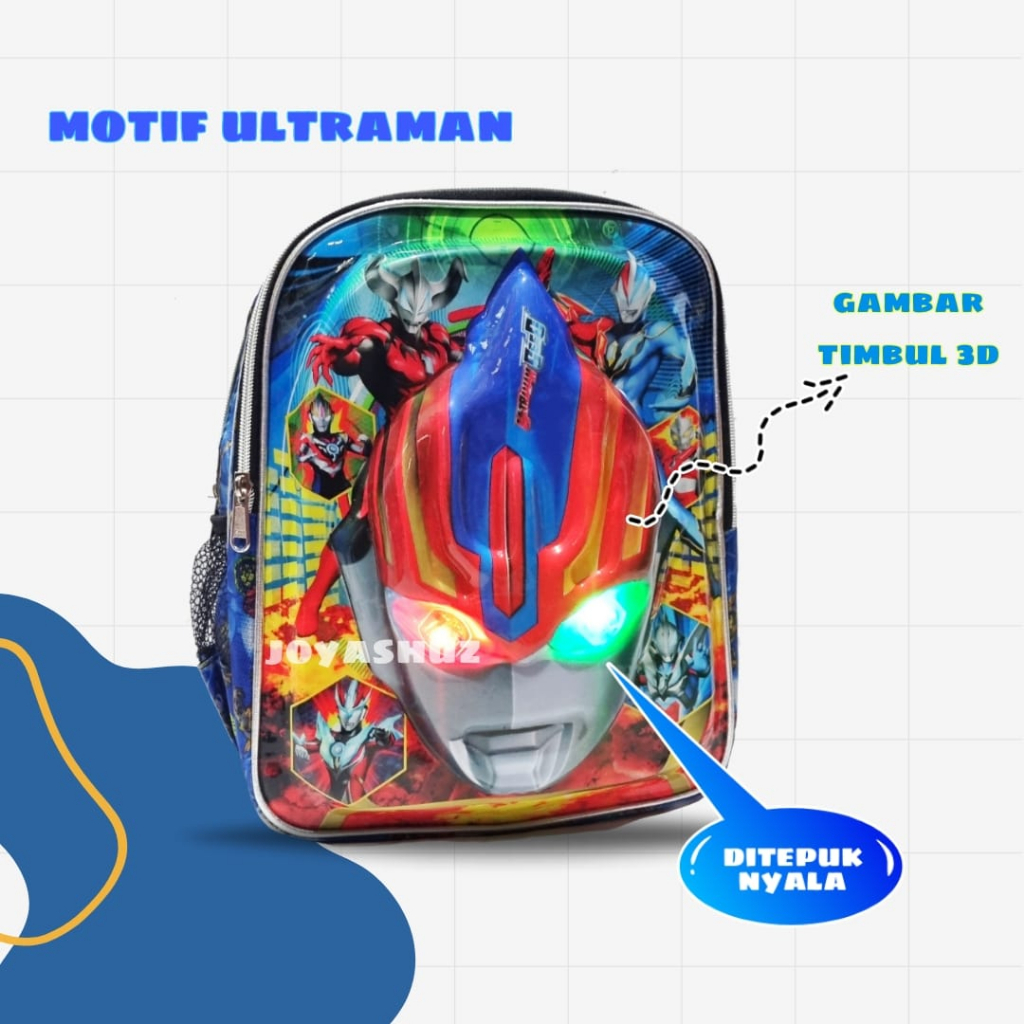 Tas Anak Sekolah Laki-Laki - Ransel Anak 3D LED - Tas Karakter Avangers - Ultraman - Tas Timbul Berbonus - Tas Banyak Bonus