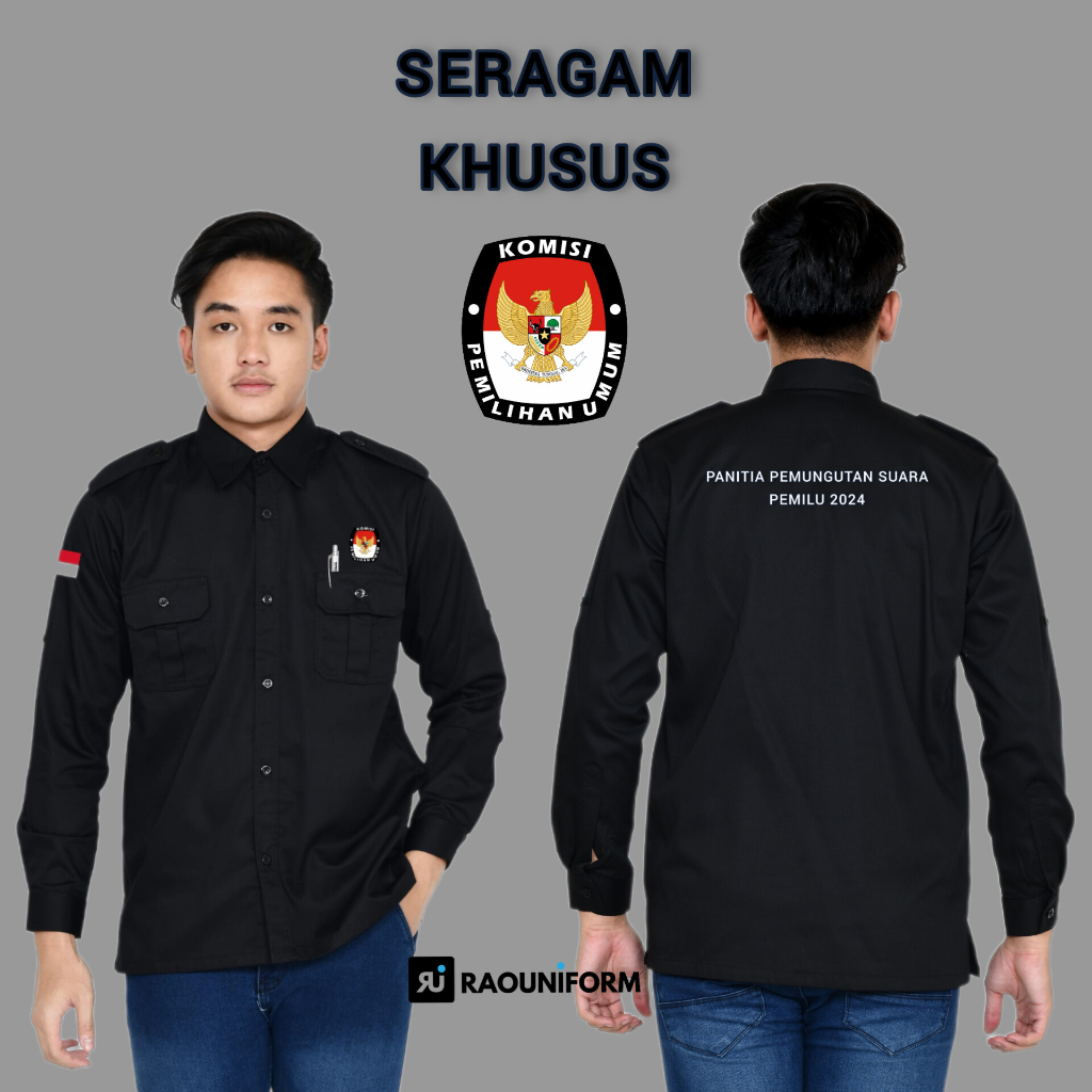 Kemeja PDL KPU/Pakaian KPU/PDL Hitam KPU/Kemeja PDL Custom/Baju PDL Lapangan/Kemeja Lapangan KPU/Seragam Kerja Lapngan KPU