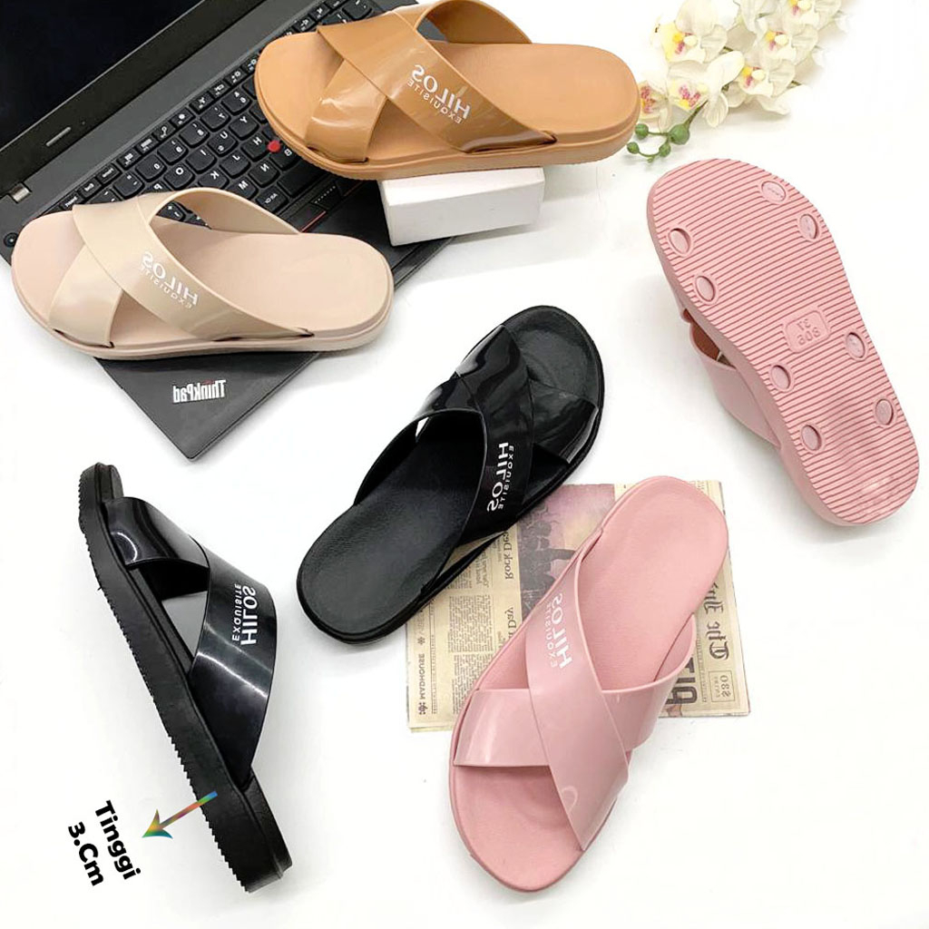 Sandal Slip On Wanita Terbaru Sandal Wanita Bahan Karet Silang Size 36-40