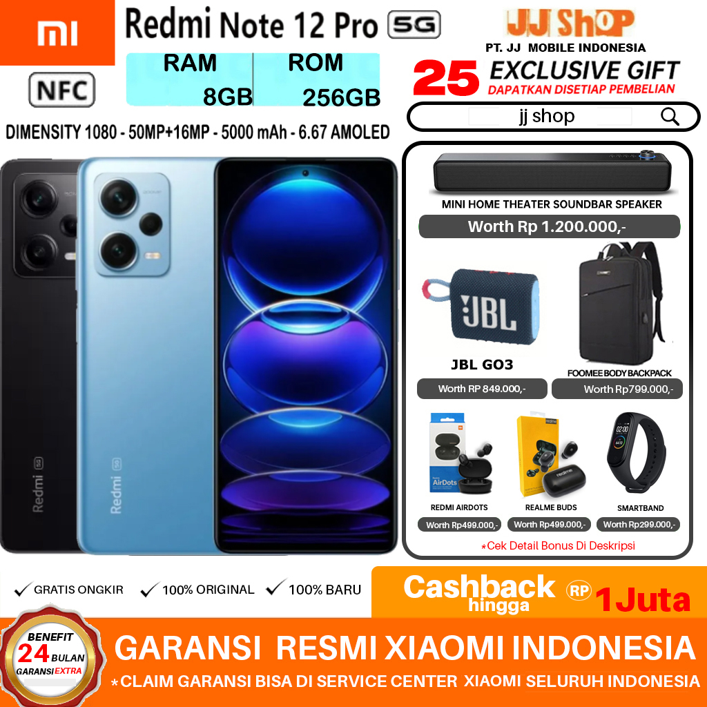 XIAOMI REDMI NOTE 12 PRO 5G 8/256 GB RAM 8GB ROM 256GB GARANSI RESMI TAM / XIAOMI INDONESIA