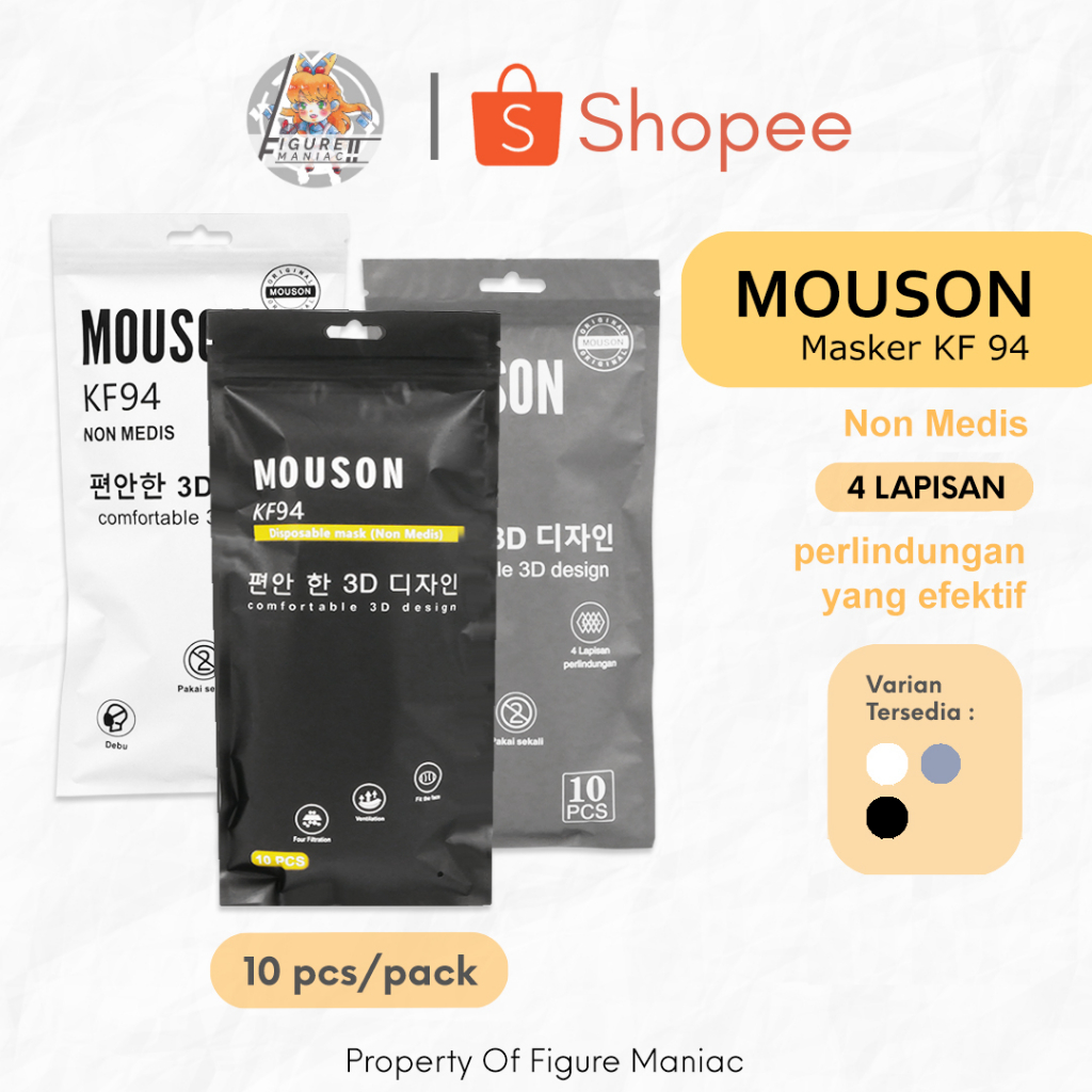 Figure Maniac - Masker Mouson KF94 Putih Hitam Abu per pack isi 10 pcs Original