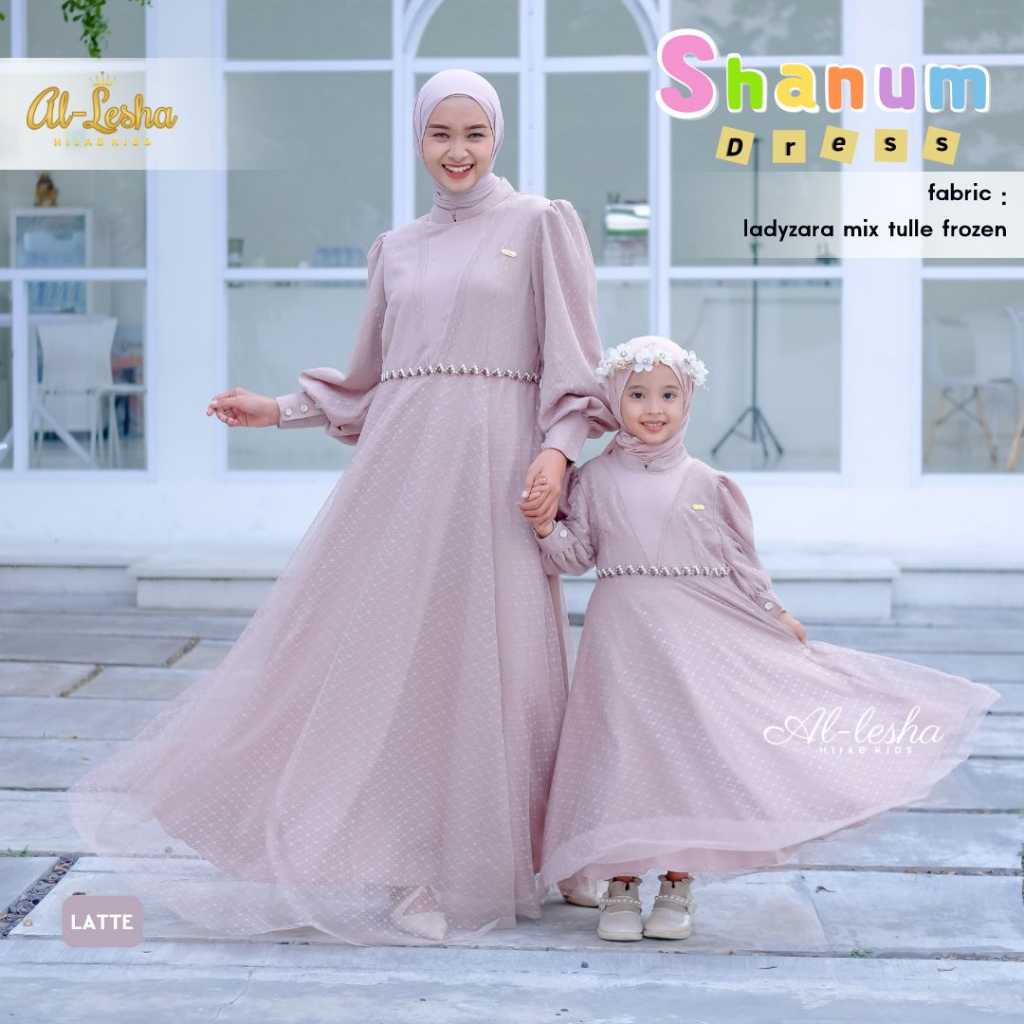 Shopashop Solo Baju Couple Moms &amp; Kids Shanum Dress Lebaran 2023 Ibu &amp; Anak Perempuan