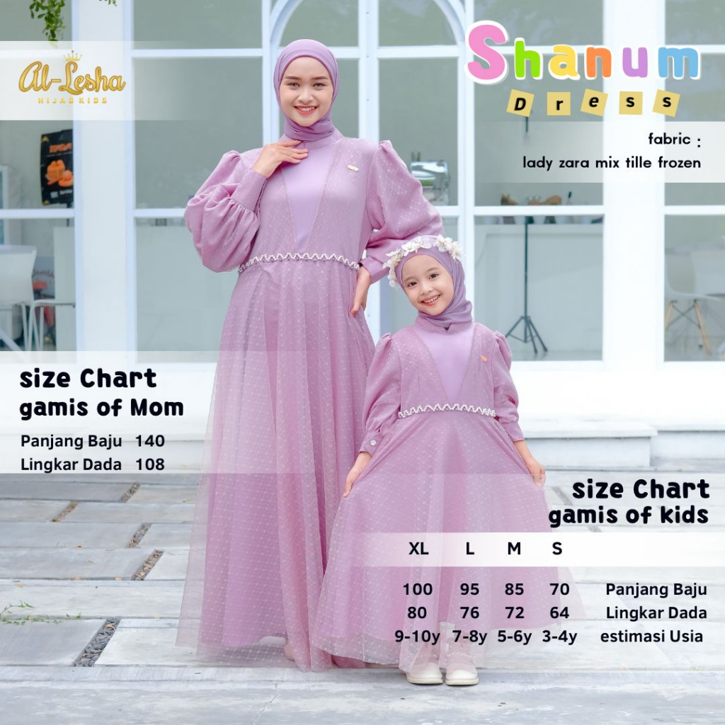 Shopashop Solo Baju Couple Moms &amp; Kids Shanum Dress Lebaran 2023 Ibu &amp; Anak Perempuan