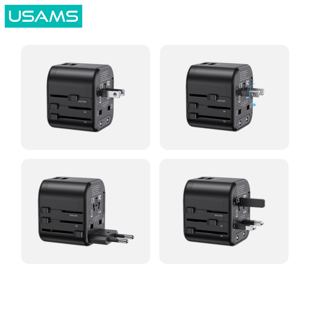 USAMS T55 Universal Travel Charger Dual USB 12W (US/AU/EU/UK)